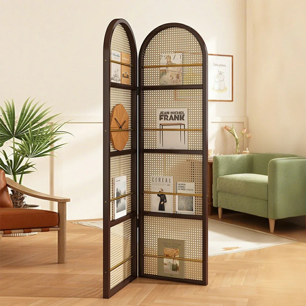 LIVARA Foldable Arched Rack Bamboo with Magazine Room 2-Panel Woven Divider Rattan Design