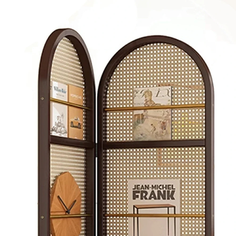 LIVARA Foldable Arched Rack Bamboo with Magazine Room 2-Panel Woven Divider Rattan Design