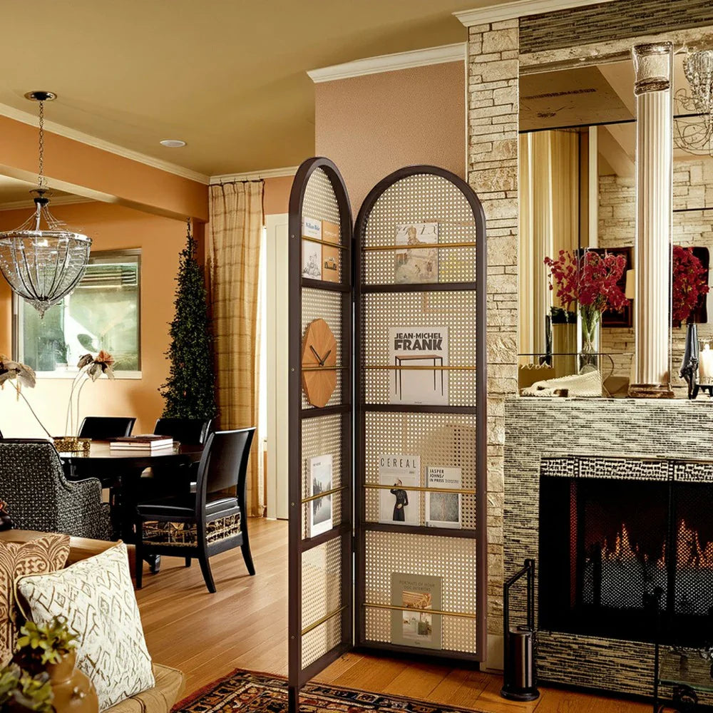 LIVARA Foldable Arched Rack Bamboo with Magazine Room 2-Panel Woven Divider Rattan Design