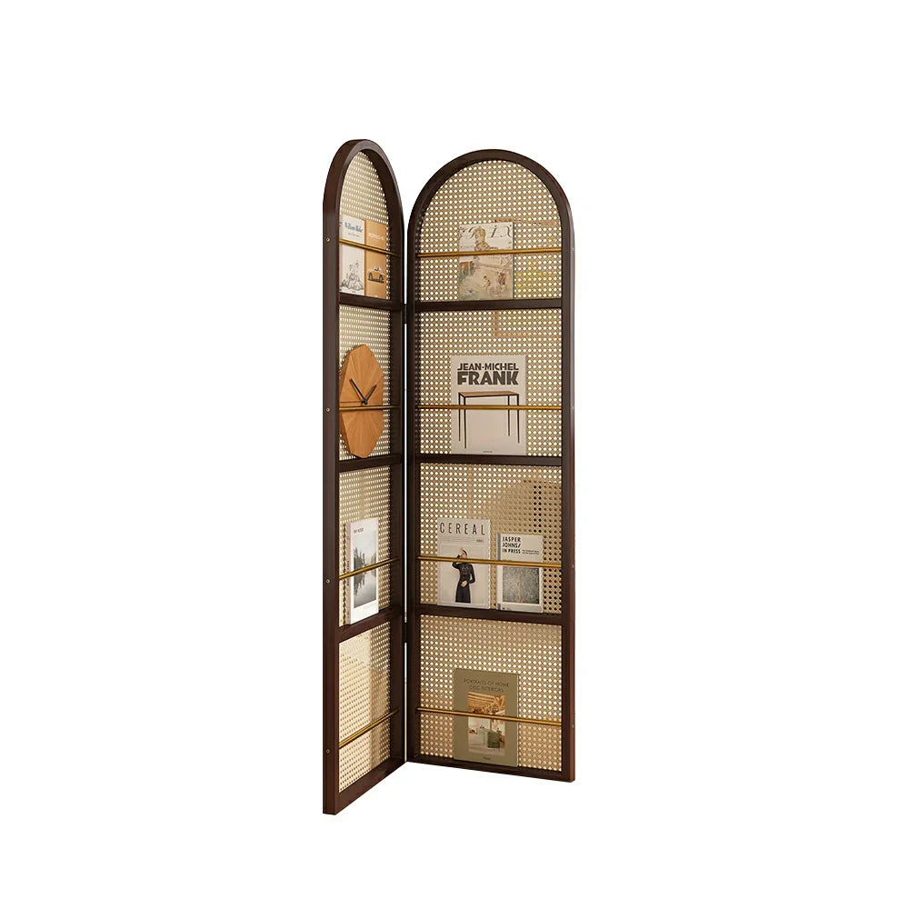 LIVARA Foldable Arched Rack Bamboo with Magazine Room 2-Panel Woven Divider Rattan Design