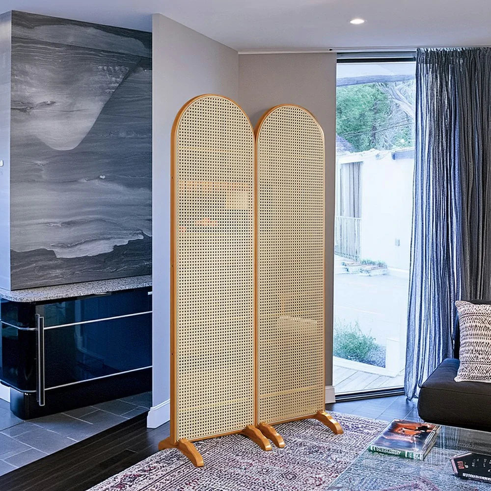LIVARA 2-Panel Woven Footed with Bamboo Rattan Room Divider Base
