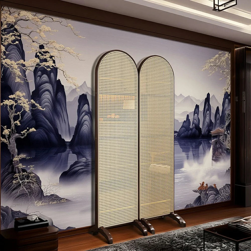 LIVARA 2-Panel Woven Footed with Bamboo Rattan Room Divider Base