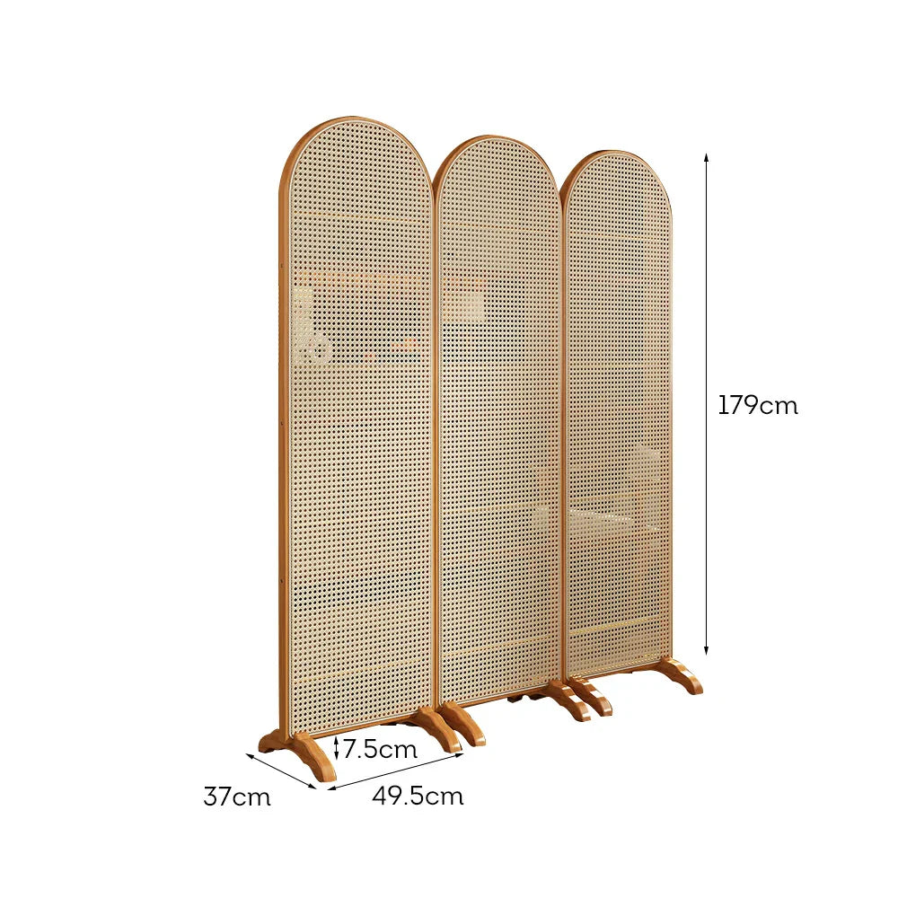 LIVARA 3-Panel with Woven Rattan Room Divider Footed Bamboo Base