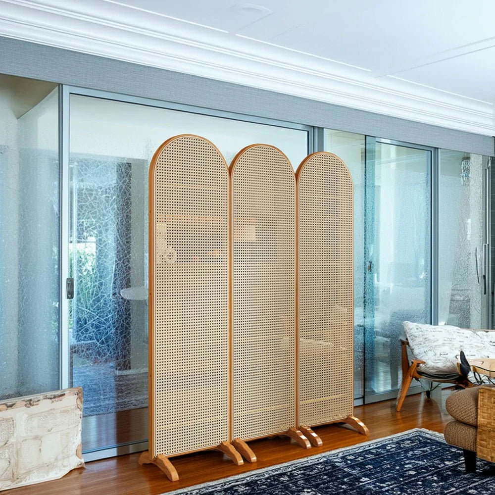 LIVARA 3-Panel with Woven Rattan Room Divider Footed Bamboo Base