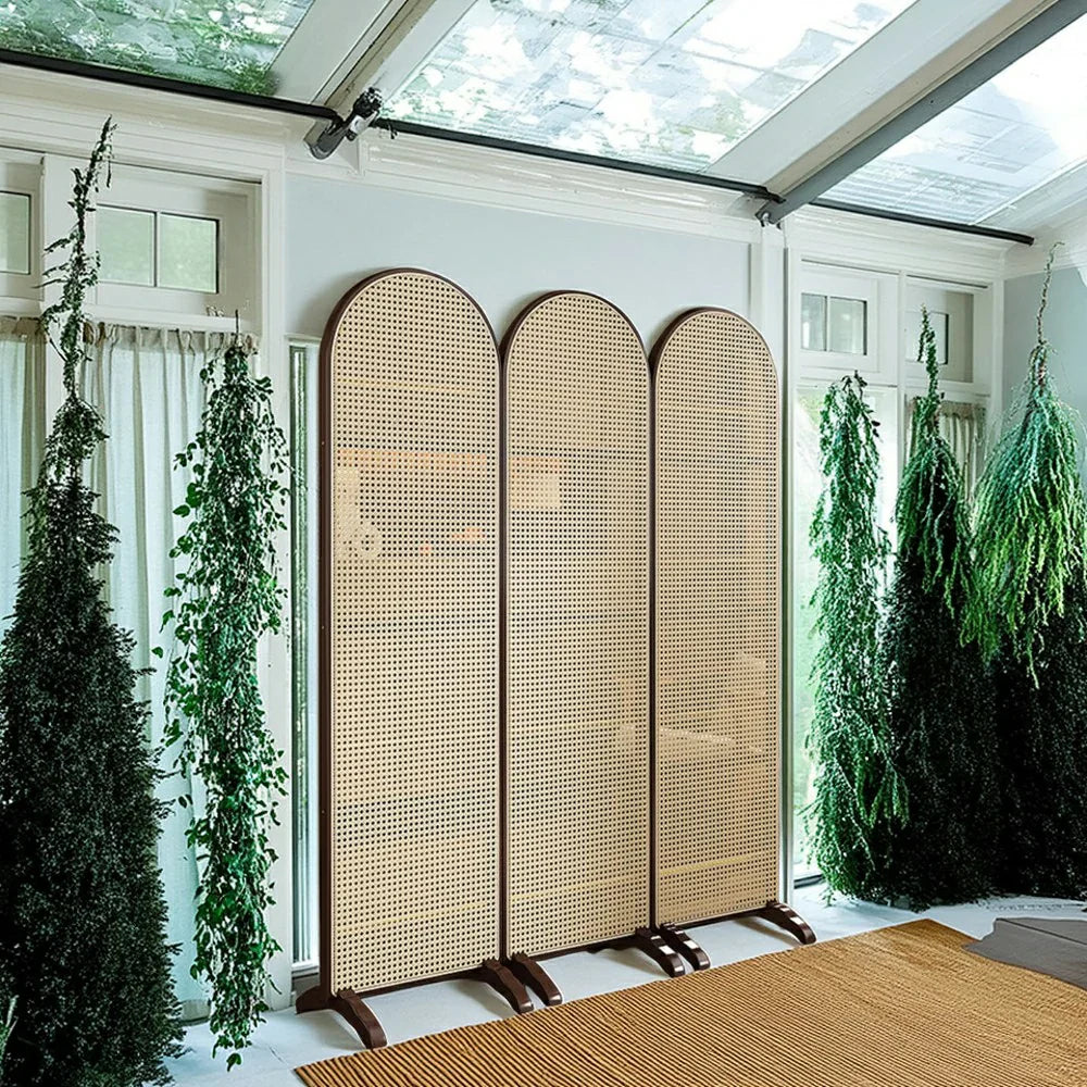 LIVARA 3-Panel with Woven Rattan Room Divider Footed Bamboo Base