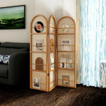 LIVARA Foldable Bamboo Arched Rattan Woven 3-Panel Rack with Room Divider Magazine Design