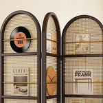 LIVARA Foldable Bamboo Arched Rattan Woven 3-Panel Rack with Room Divider Magazine Design