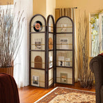 LIVARA Foldable Bamboo Arched Rattan Woven 3-Panel Rack with Room Divider Magazine Design