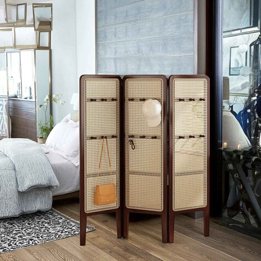 LIVARA Foldable Room with Hooks Rattan High Woven 3-Panel Divider Bamboo Model