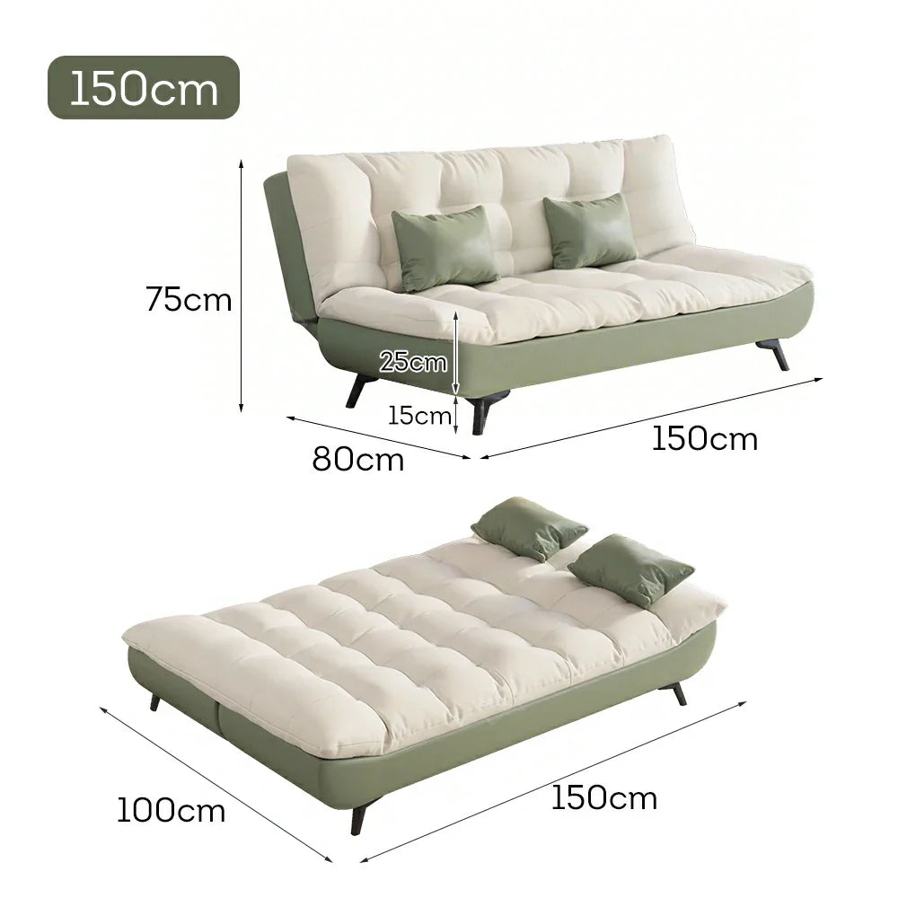 LIVARA 120/150/180/190cm Sofa Claw Bed - Length Fabric Convertible Cat Green&White