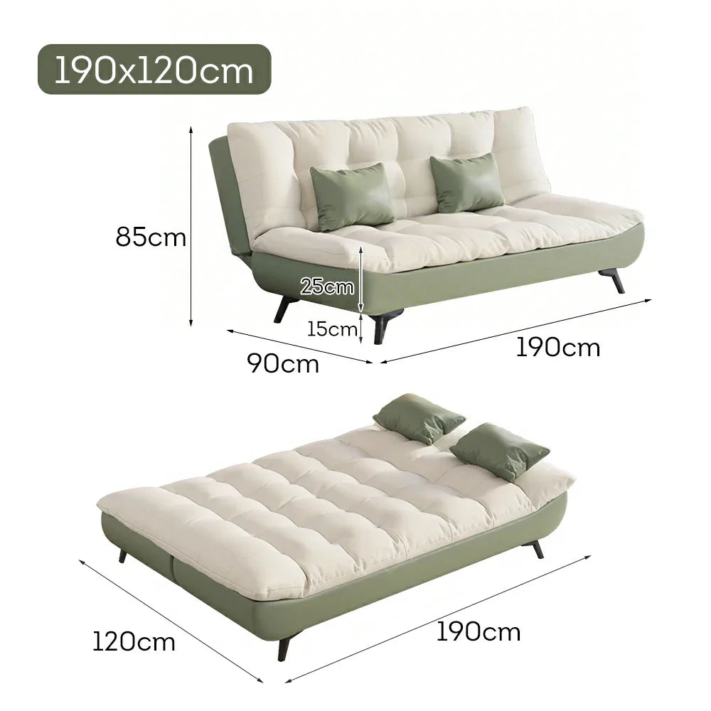 LIVARA 120/150/180/190cm Sofa Claw Bed - Length Fabric Convertible Cat Green&White