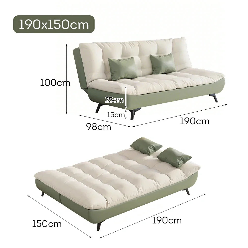 LIVARA 120/150/180/190cm Sofa Claw Bed - Length Fabric Convertible Cat Green&White
