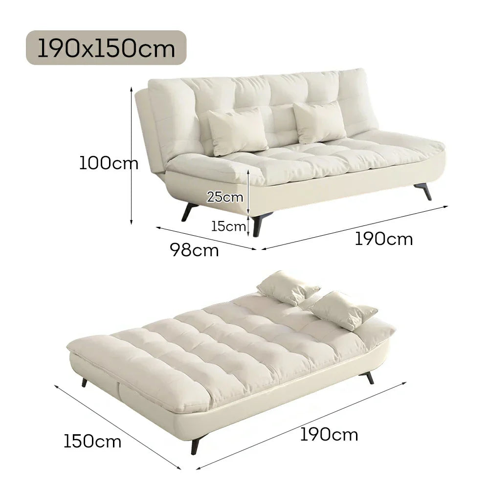 LIVARA 120/150/180/190cm Sofa Cat Claw Convertible Fabric Bed Length - Beige&White