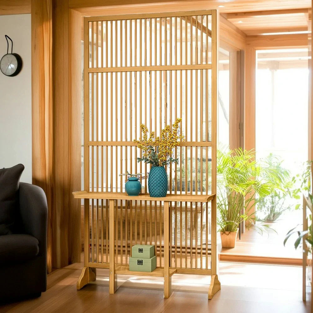 LIVARA Bamboo With 71Cm/100Cm Wood Partition Storage Platform Color/Walnut High Screen Color