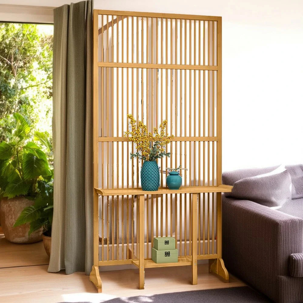 LIVARA Bamboo With 71Cm/100Cm Wood Partition Storage Platform Color/Walnut High Screen Color