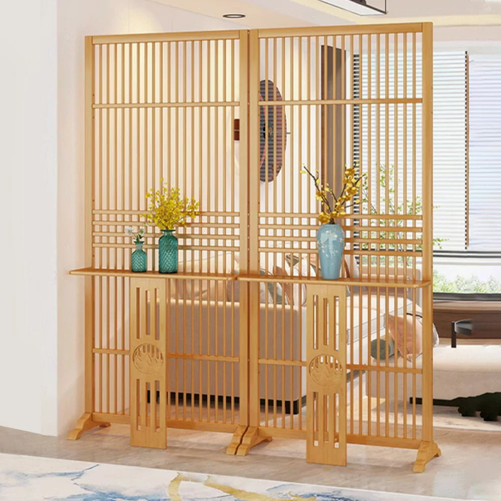 LIVARA Bamboo Wood With Partition Color/Walnut 144Cm Storage 72Cm Screen Platform Color