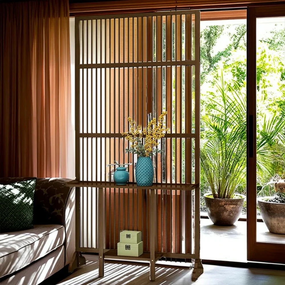 LIVARA Bamboo With 71Cm/100Cm Wood Partition Storage Platform Color/Walnut High Screen Color