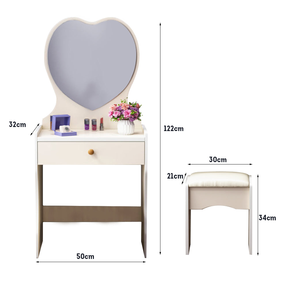 LIVARA 50CM Length Dressing Table With Mirror Heart-shaped Stool