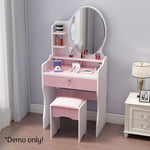LIVARA 60CM Length Dressing Table With Mirror Round Stool