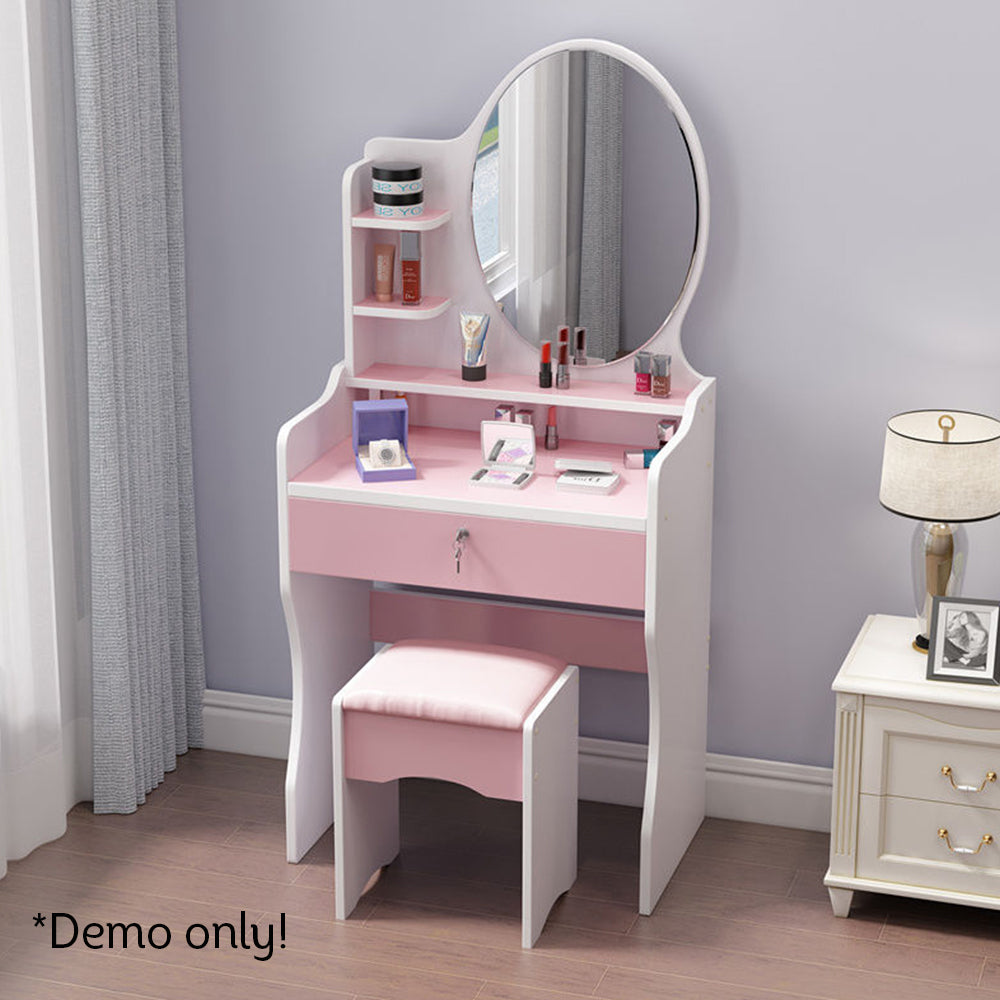 LIVARA 60CM Length Dressing Table With Mirror Round Stool