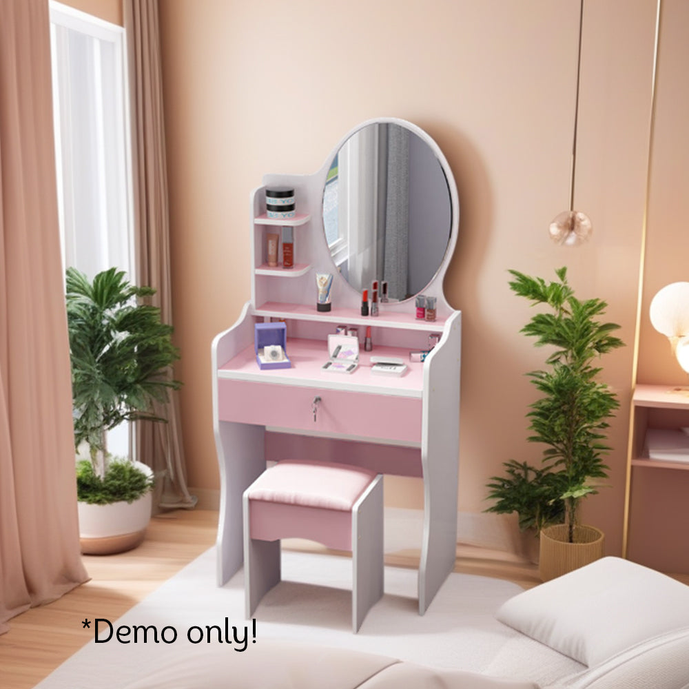 LIVARA 60CM Length Dressing Table With Mirror Round Stool