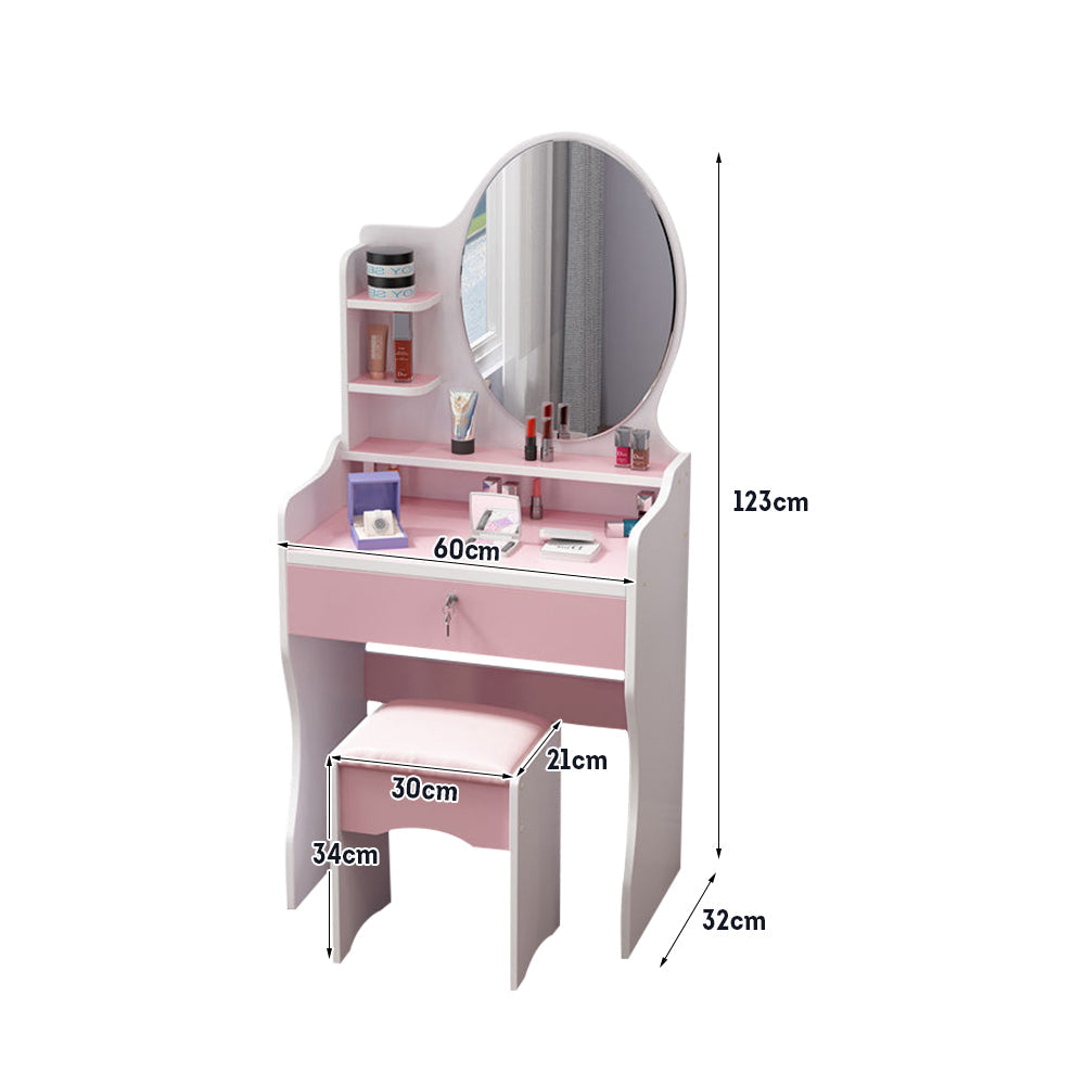 LIVARA 60CM Length Dressing Table With Mirror Round Stool