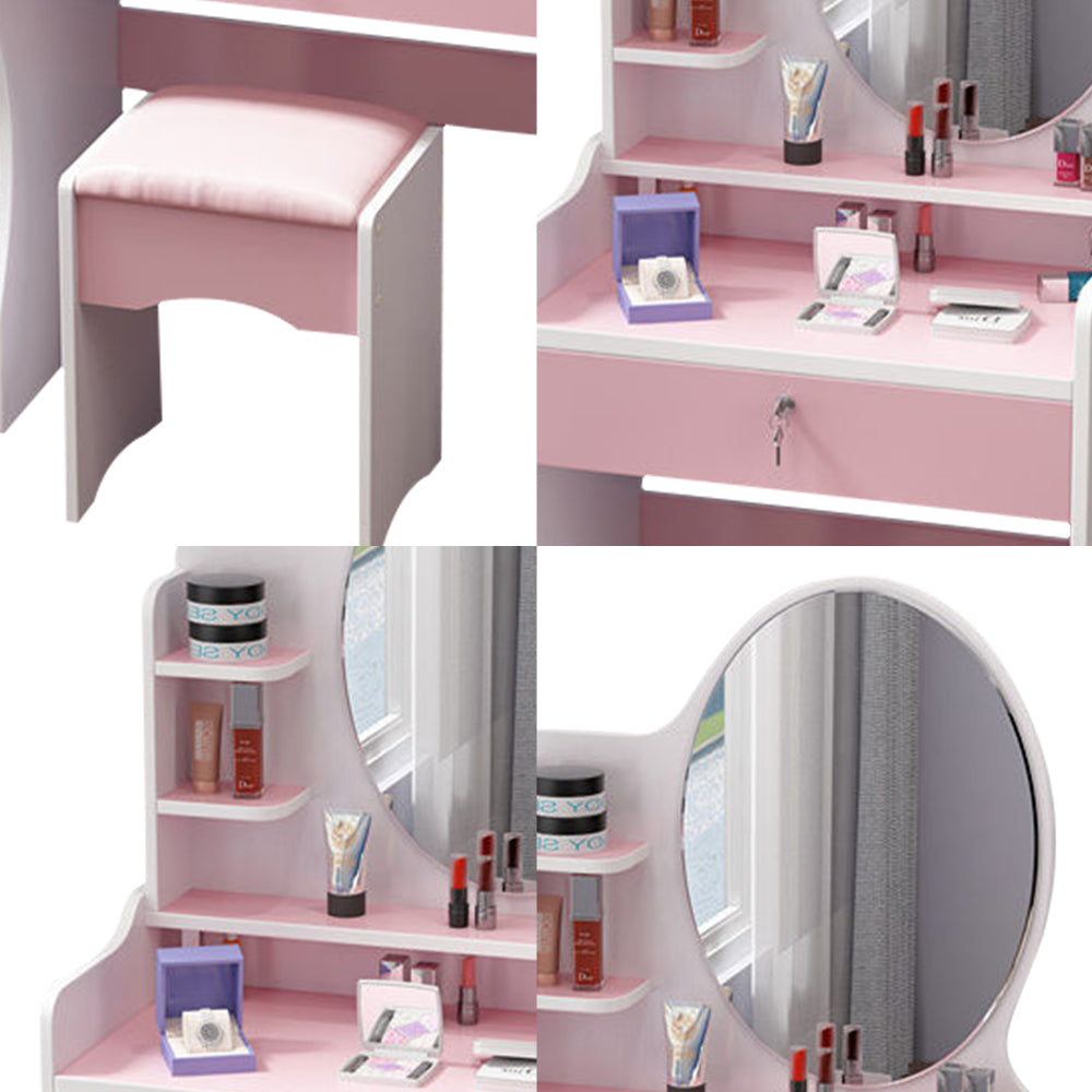 LIVARA 60CM Length Dressing Table With Mirror Round Stool