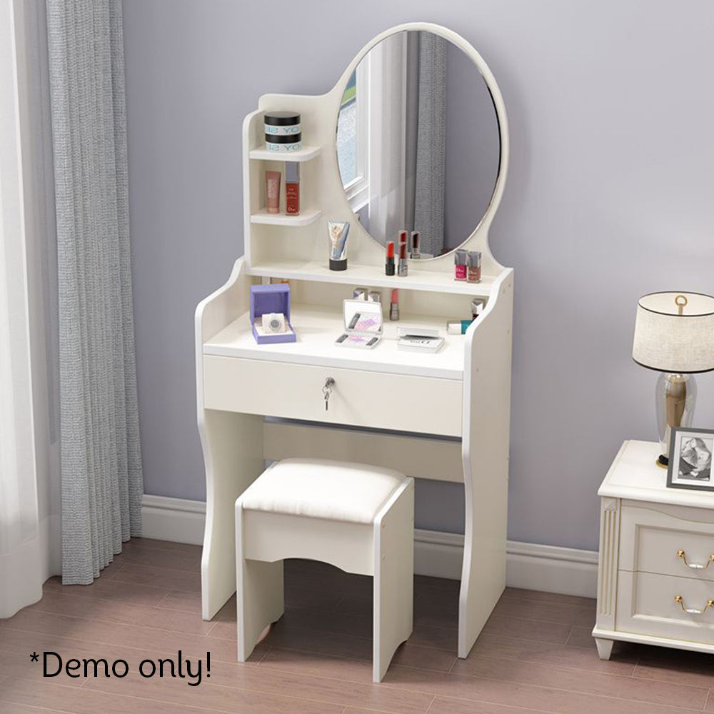 LIVARA 60CM Length Dressing Table With Mirror Round Stool
