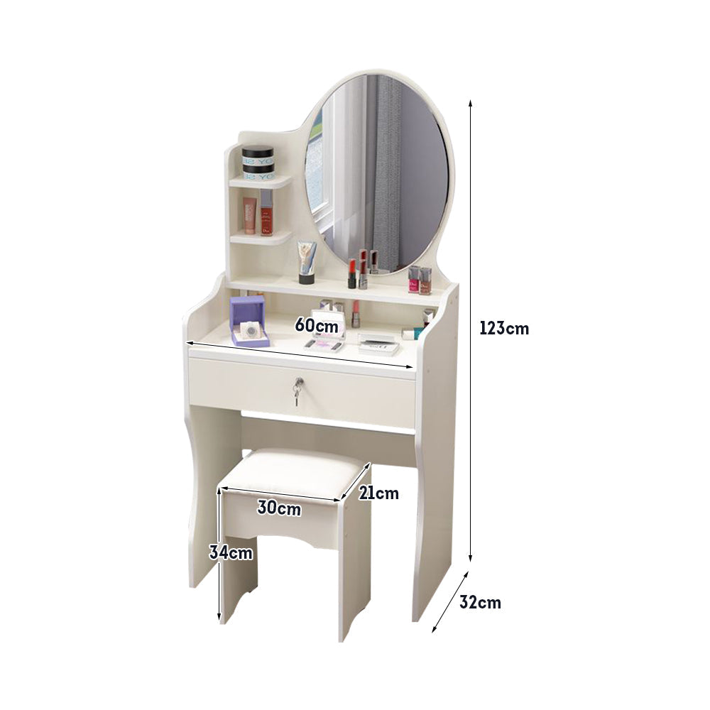LIVARA 60CM Length Dressing Table With Mirror Round Stool