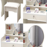 LIVARA 60CM Length Dressing Table With Mirror Round Stool
