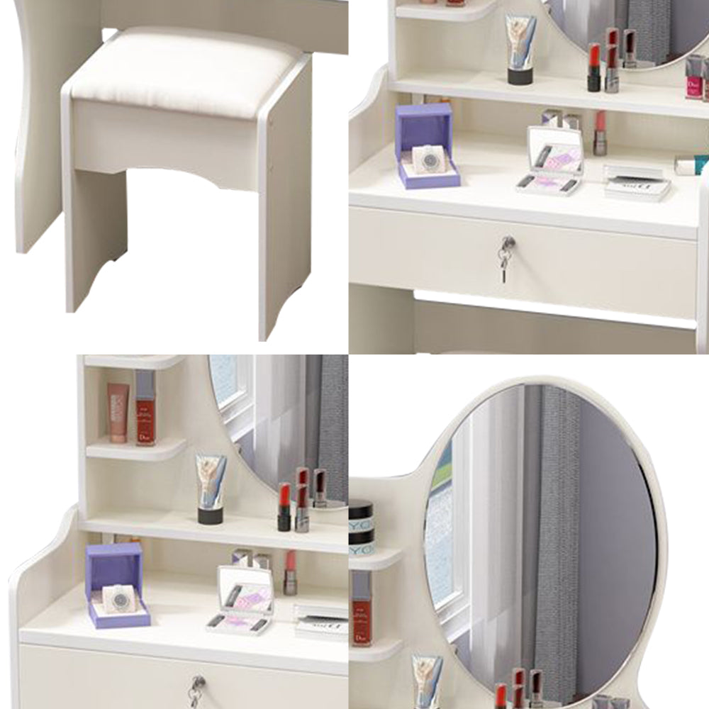 LIVARA 60CM Length Dressing Table With Mirror Round Stool