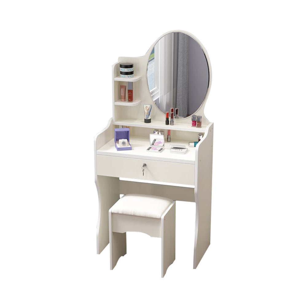 LIVARA 60CM Length Dressing Table With Mirror Round Stool
