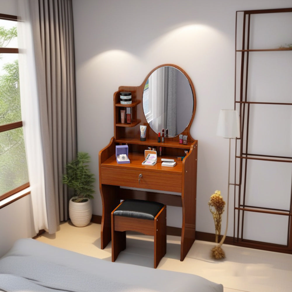 LIVARA 60CM Length Dressing Table With Mirror Round Stool