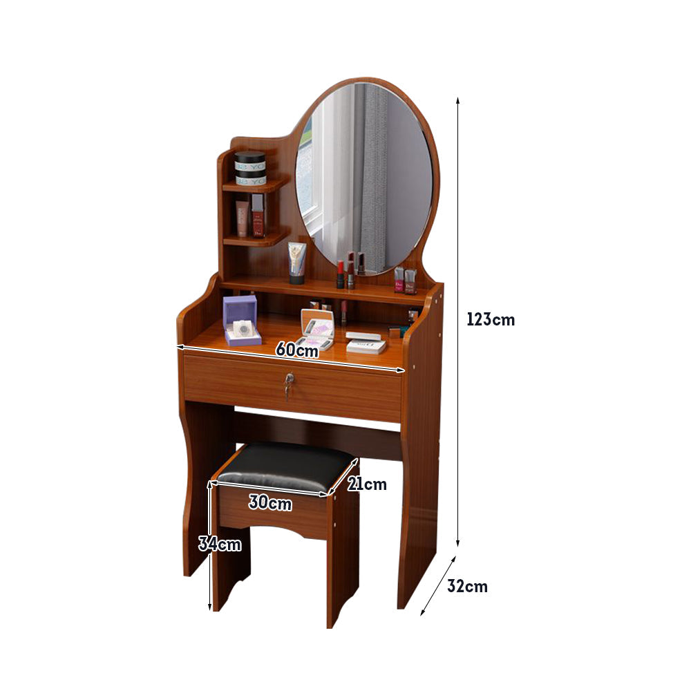 LIVARA 60CM Length Dressing Table With Mirror Round Stool