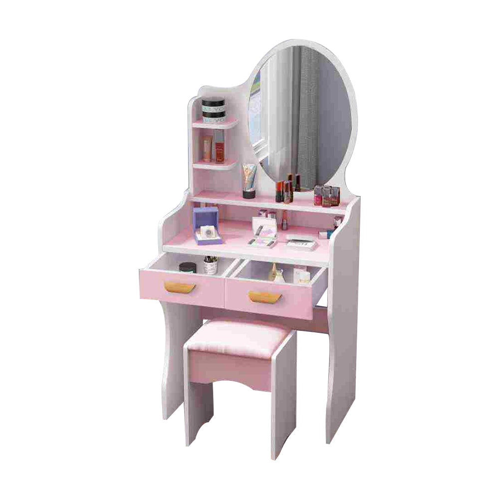 LIVARA 60CM Length Dressing Table With Mirror Round Stool