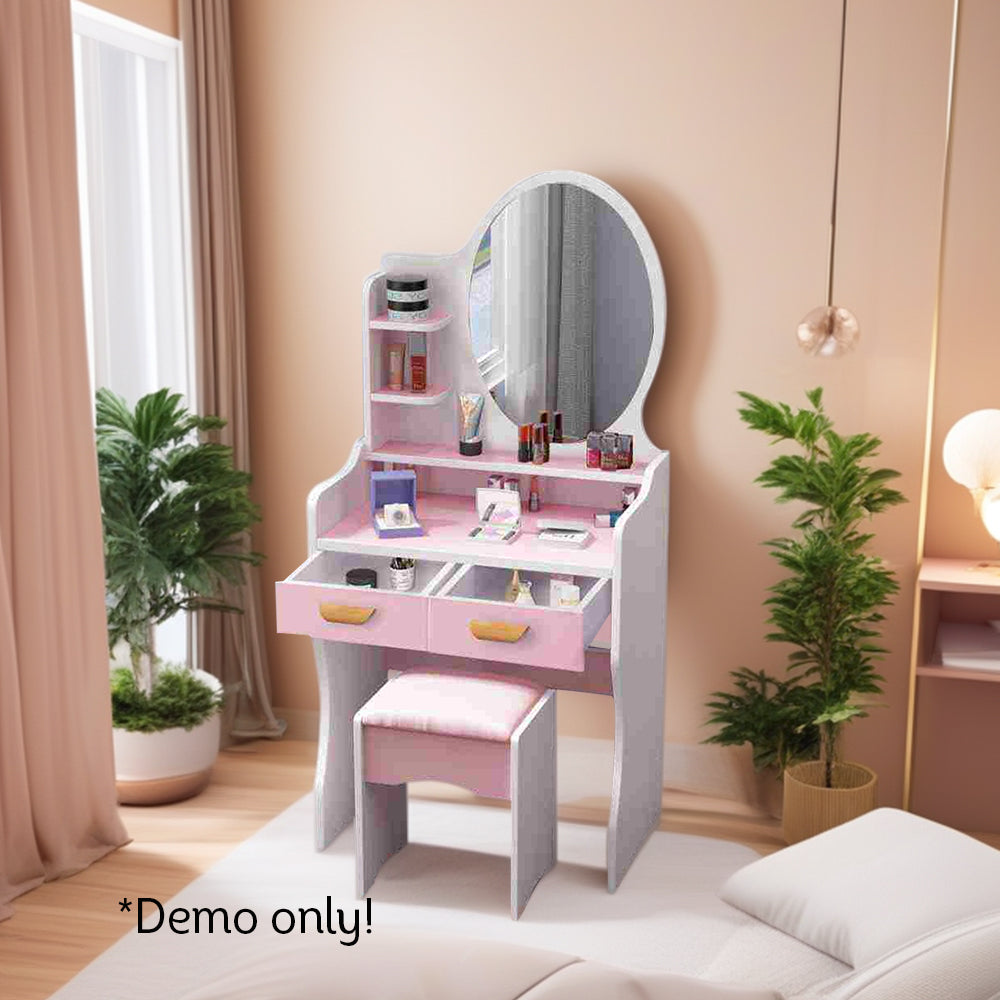 LIVARA 60CM Length Dressing Table With Mirror Round Stool