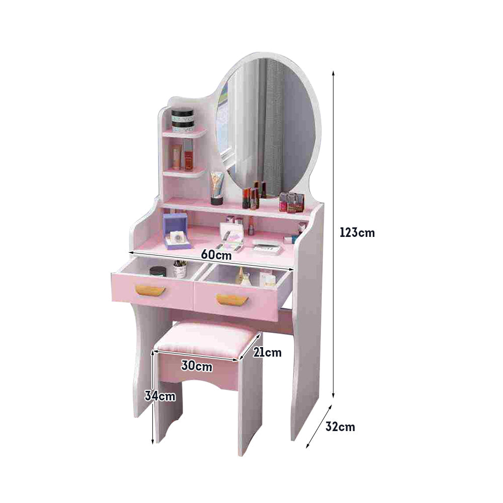 LIVARA 60CM Length Dressing Table With Mirror Round Stool
