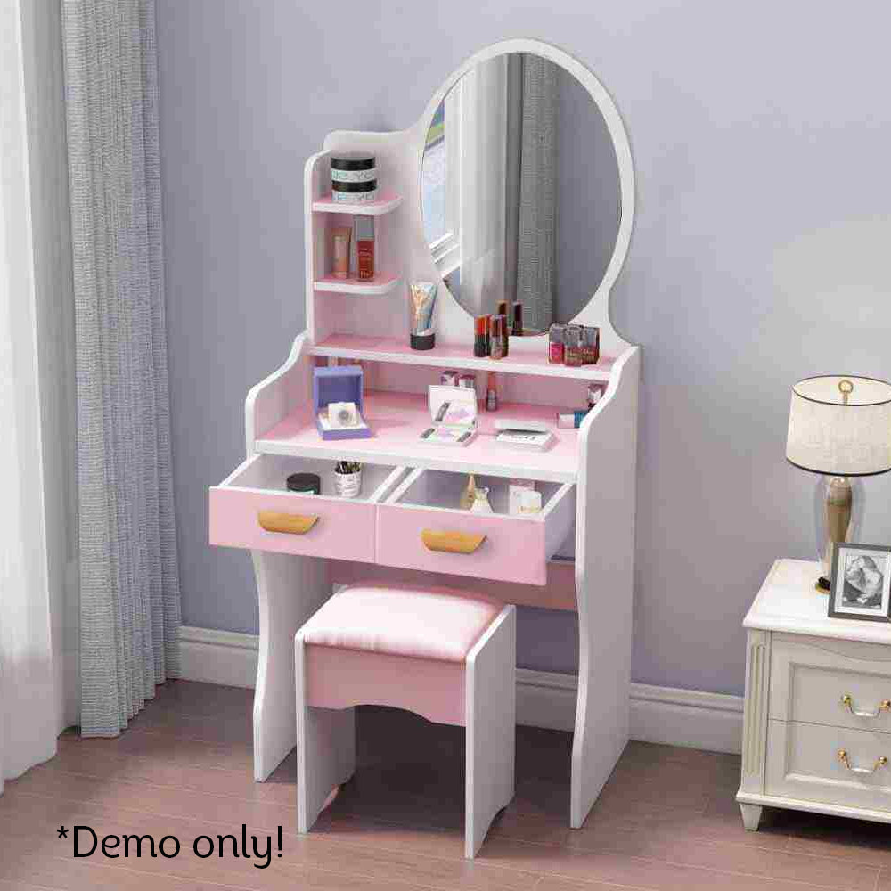 LIVARA 60CM Length Dressing Table With Mirror Round Stool