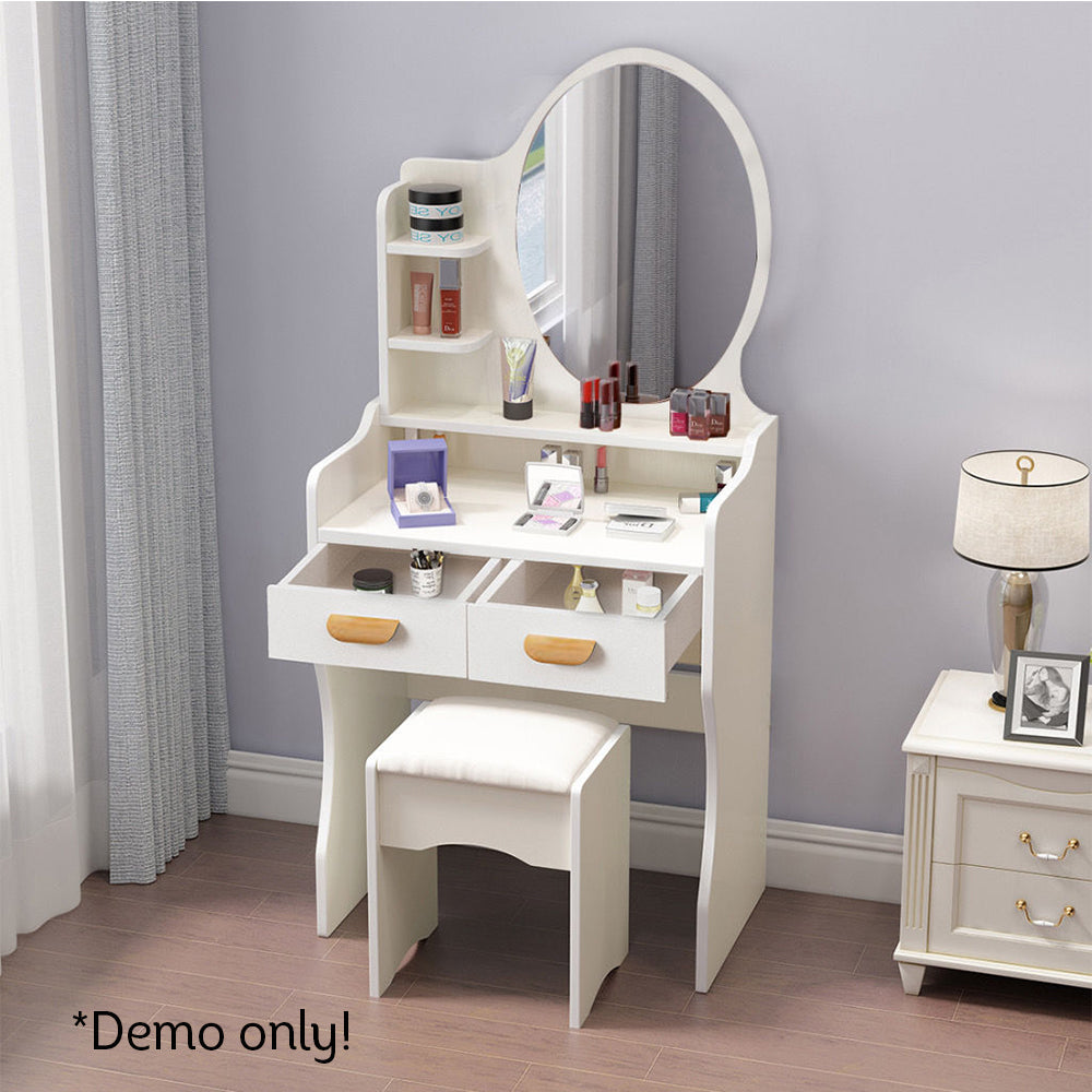 LIVARA 60CM Length Dressing Table With Mirror Round Stool