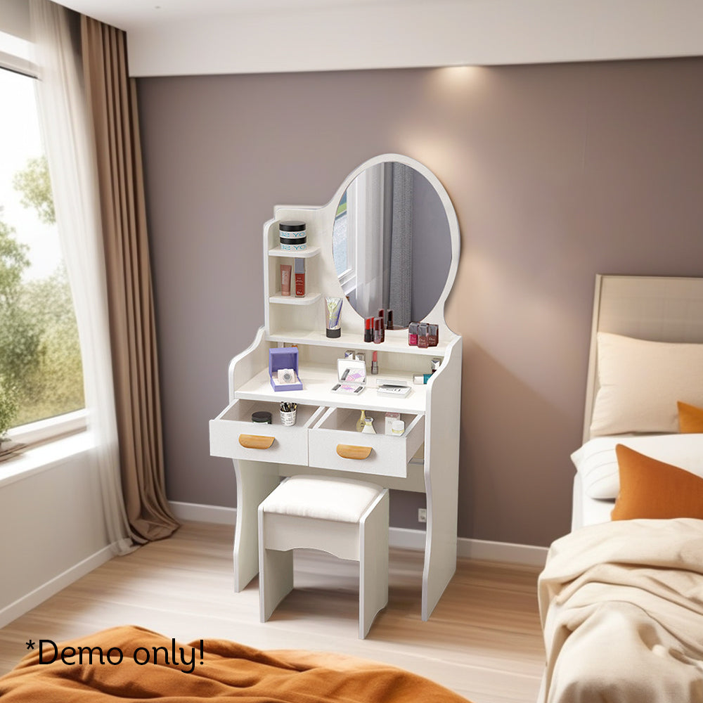 LIVARA 60CM Length Dressing Table With Mirror Round Stool