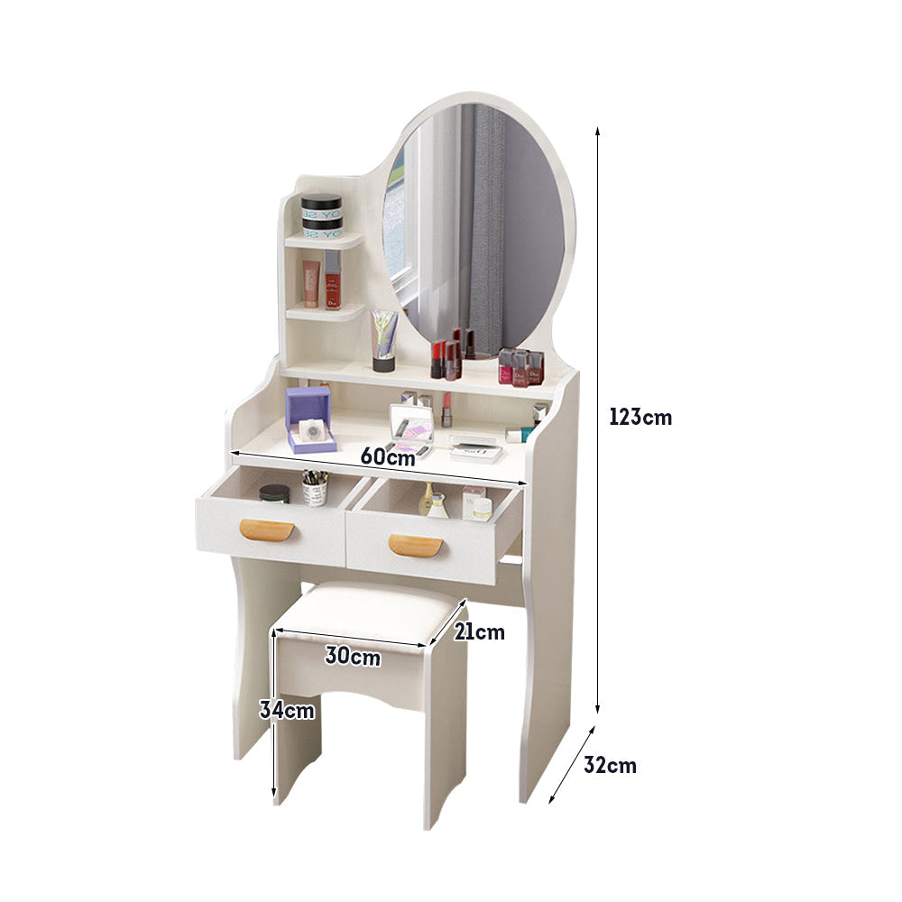 LIVARA 60CM Length Dressing Table With Mirror Round Stool