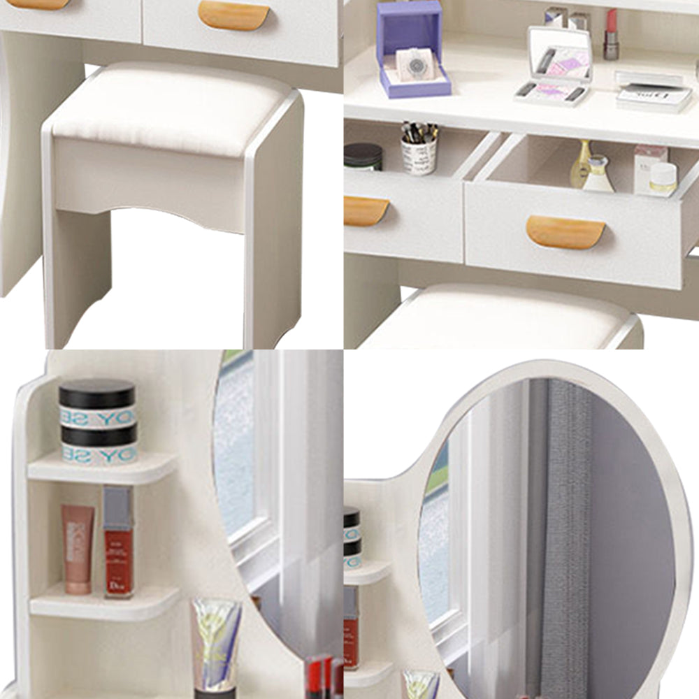 LIVARA 60CM Length Dressing Table With Mirror Round Stool