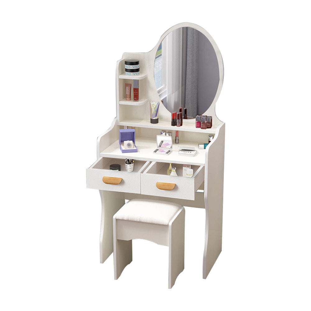 LIVARA 60CM Length Dressing Table With Mirror Round Stool