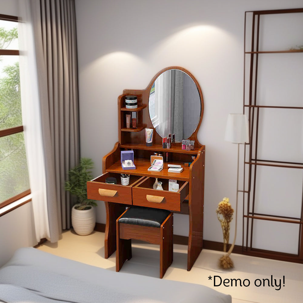 LIVARA 60CM Length Dressing Table With Mirror Round Stool