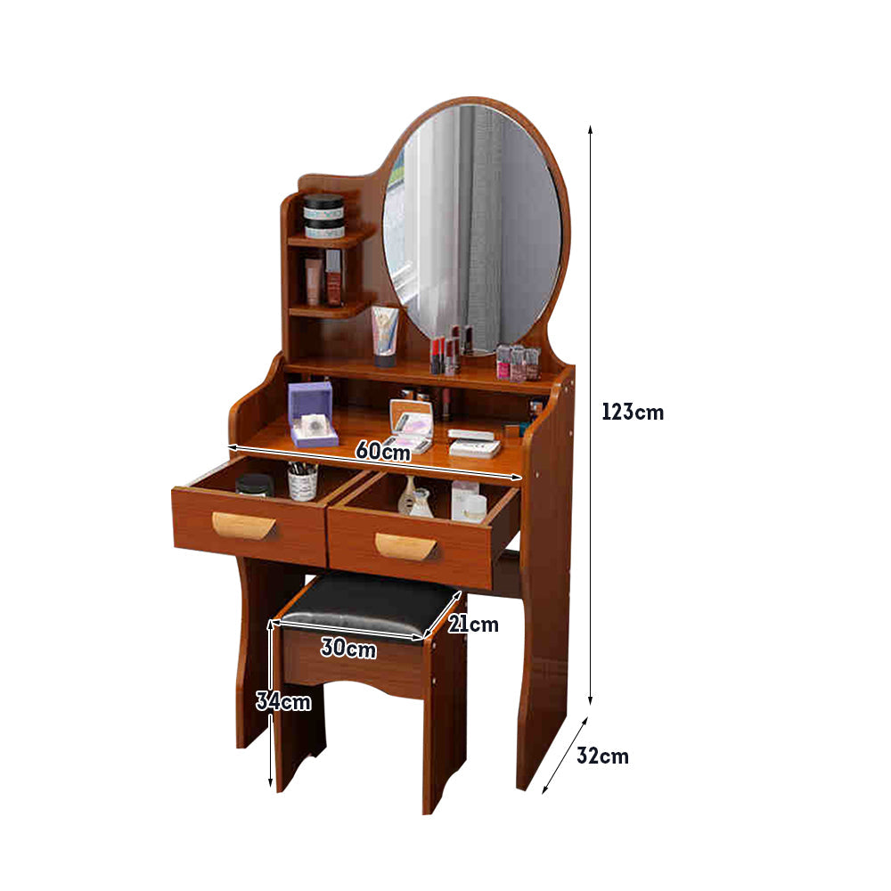 LIVARA 60CM Length Dressing Table With Mirror Round Stool