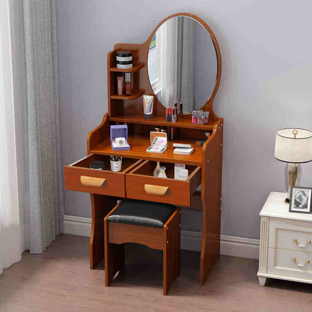 LIVARA 60CM Length Dressing Table With Mirror Round Stool