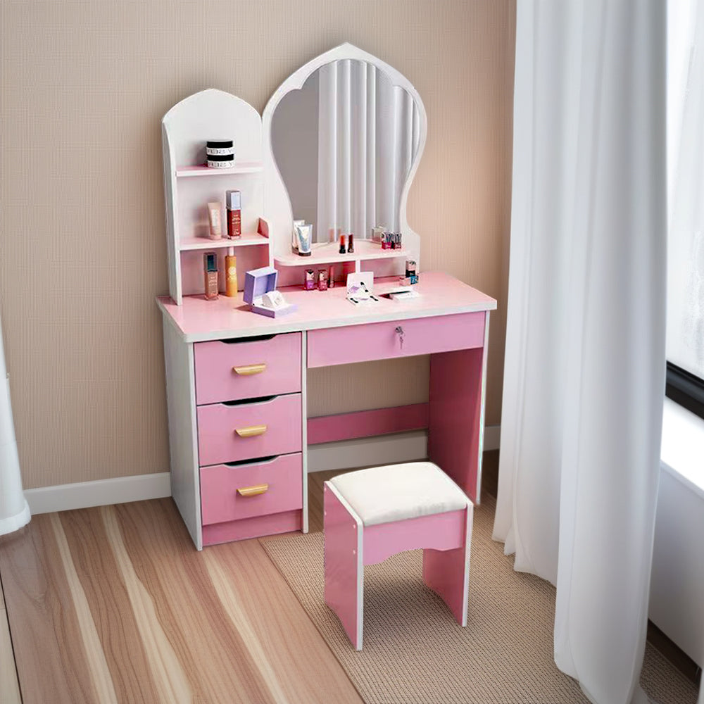 LIVARA Princess‑Style Large Dressing Table 70‑80cm Length with Mirror and Stool