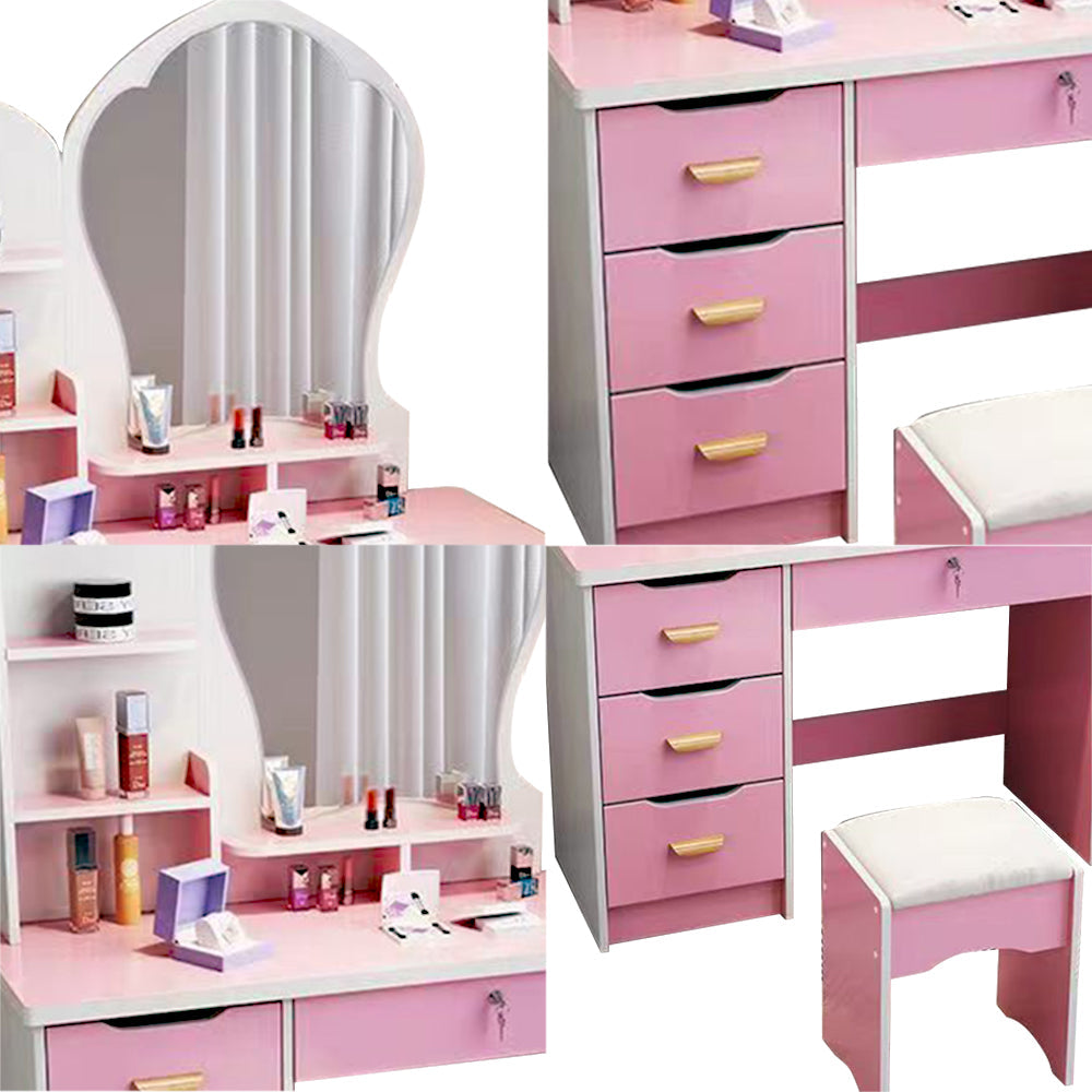 LIVARA Princess‑Style Large Dressing Table 70‑80cm Length with Mirror and Stool