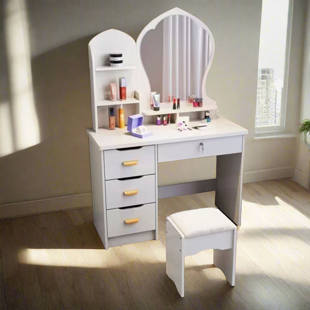 LIVARA Princess‑Style Large Dressing Table 70‑80cm Length with Mirror and Stool