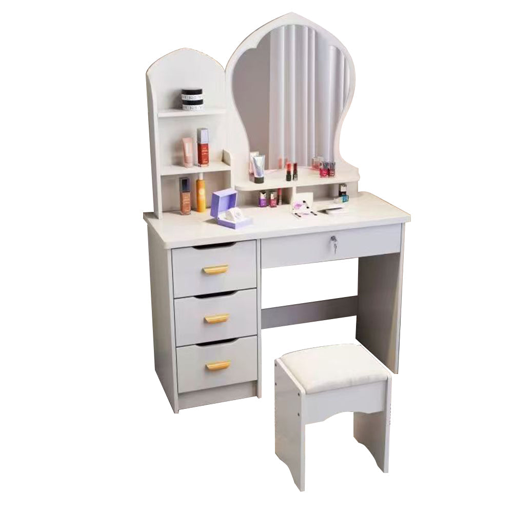 LIVARA Princess‑Style Large Dressing Table 70‑80cm Length with Mirror and Stool